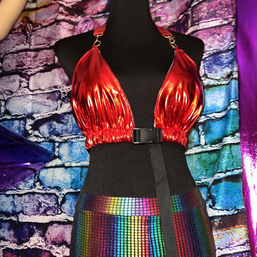 New Red Rave Halter Top - Picture 3 of 12